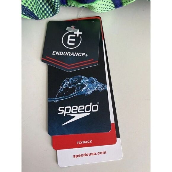 Speedo Endurance+ Flyback Racing Cut Swimsuit Size 26 Green/Blue Competition NEW - Picture 4 of 10